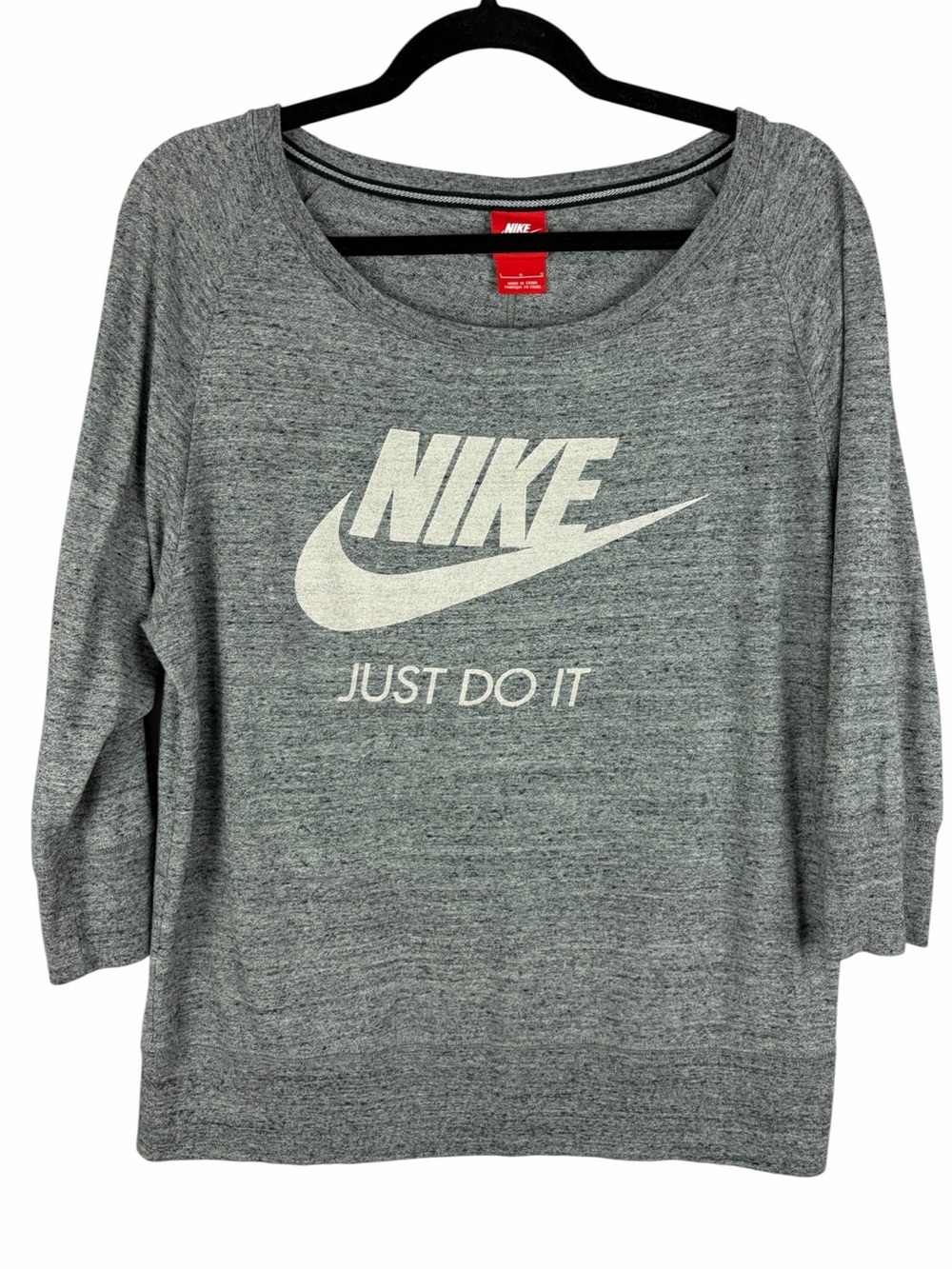 Nike Just Do It Heather Grey 3/4 Sleeve Top Large